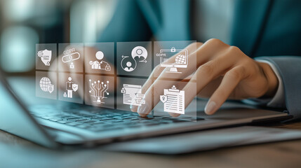 GDPR compliance concept: A professional secures sensitive data on a laptop, ensuring privacy and protection in accordance with the General Data Protection Regulation.