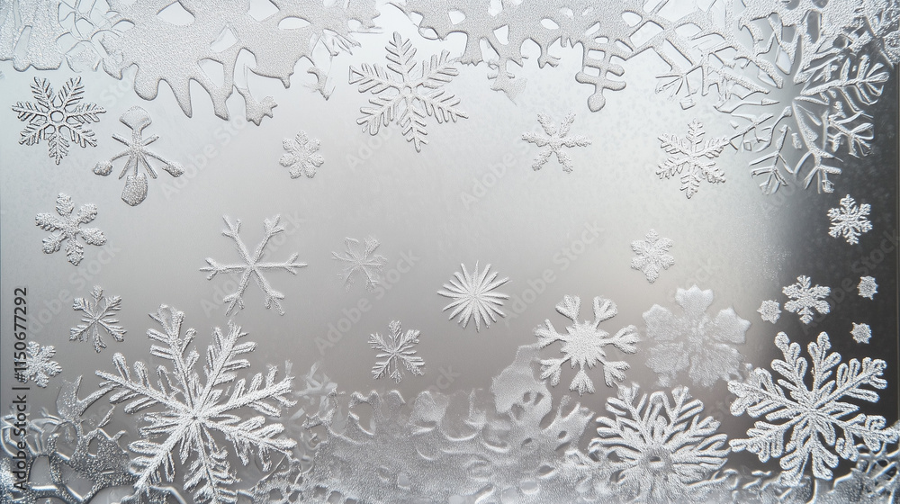 Poster frosty windowpane with snowflake patterns