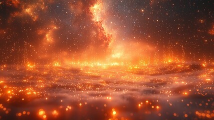 Fototapeta premium A mesmerizing cosmic landscape filled with glowing elements and starry skies.