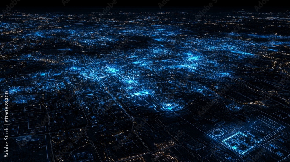Poster a wave teems with many dots. a network of luminous particles interconnected by lines. an abstract di