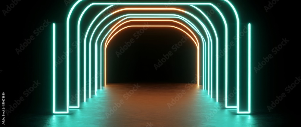 Poster an abstract 3d backdrop with blue and yellow square frames pulsating with glowing light, embodying h