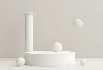 Greek Roman white column podium. Realistic 3d vector pillar with round base for cosmetics presentation, products promo and exhibition of classical art objects in museum. Pedestal, platform or display