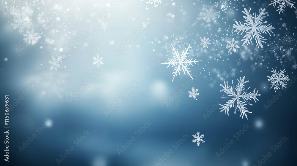Poster magical winter background with falling snowflakes on a blue gradient creating a cold and festive atm