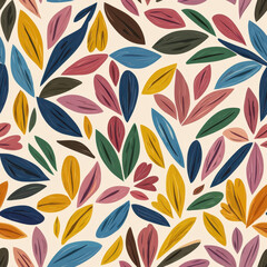 Colorful abstract floral seamless pattern with vibrant leaves