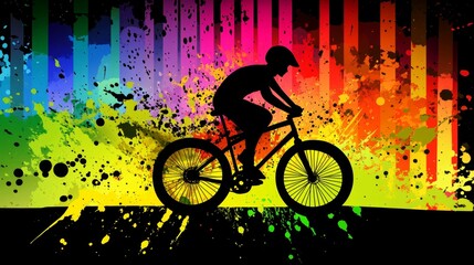 A colorful energy surrounds a young man riding a bicycle, captured in a digital art illustration.