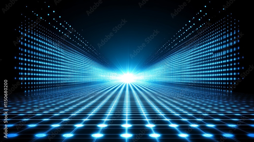Aufkleber a mesmerizing 3d rendering of a blue digital landscape adorned with cube particles, embodying the wo