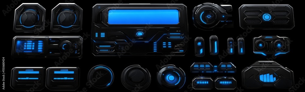 Poster a collection of sci-fi inspired hud elements including user interface panels, frame screens, callout
