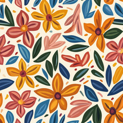 Playful floral seamless pattern with vibrant petals