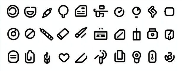 A set of sleek, linear icons perfect for graphic design projects. These minimalist and modern-style icons are versatile and cover categories such as the creative process, graphic design, stationery,