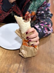 Delicious Turkish Doner Kebabs in Pita Bread shawarma served in plate