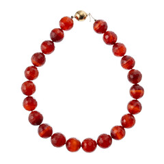 amber necklace with yellow gold clasp. isolated white background