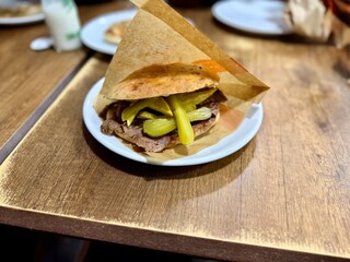 Delicious Turkish Doner Kebabs in Pita Bread shawarma served in plate