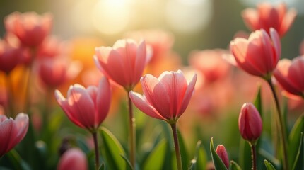 blooming flowers in a vibrant garden, showcasing the intricate details of petals and leaves