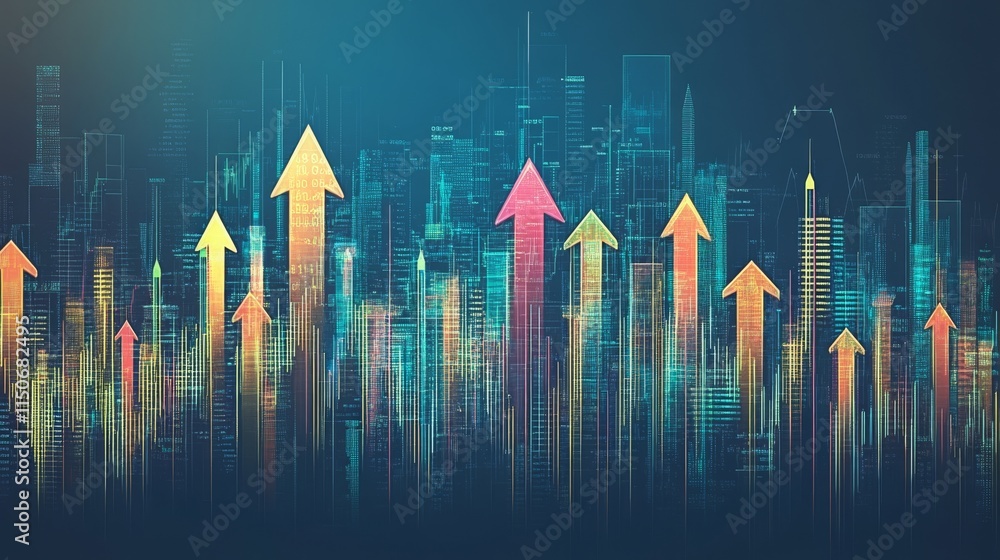 Poster a digital transformation abstraction with a futuristic technology backdrop, highlighted by an ascend