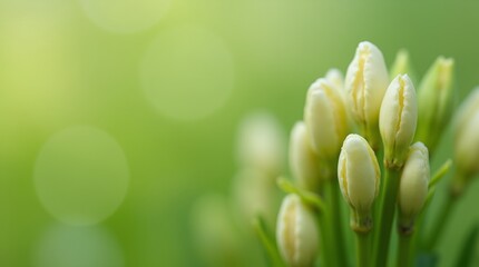 Fototapeta premium close-up of flower buds ready to bloom, showcasing their delicate shapes and textures against a soft green background
