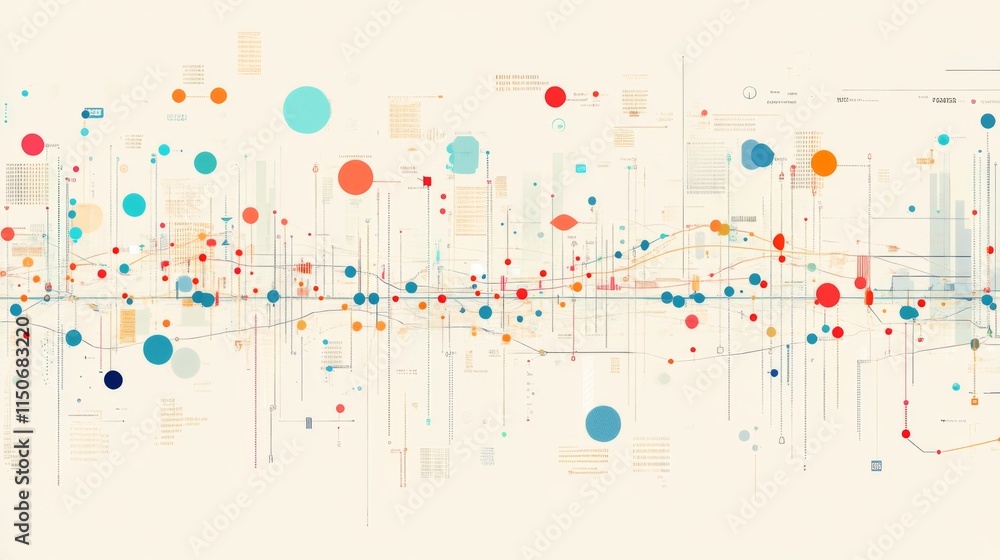 Poster abstract data visualization with colorful circles and lines