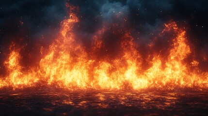 Burning inferno spreading across a surface with glowing orange brilliance image