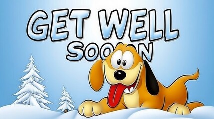 Fototapeta premium Get Well Soon Christmas, New Year Winter greeting card with Cute Dog, AI Generated