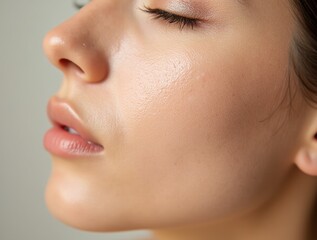 Obraz premium Minimalist composition showing a close-up of smooth, hydrated skin, focusing on texture and natural moisture without distractions.