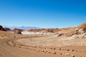 Atacama Desert scenic view with clear blue sky.