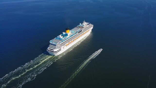 Cruise Liner, white cruise ship above luxury cruise in the ocean sea at sunny day time, concept exclusive tourism travel on holiday