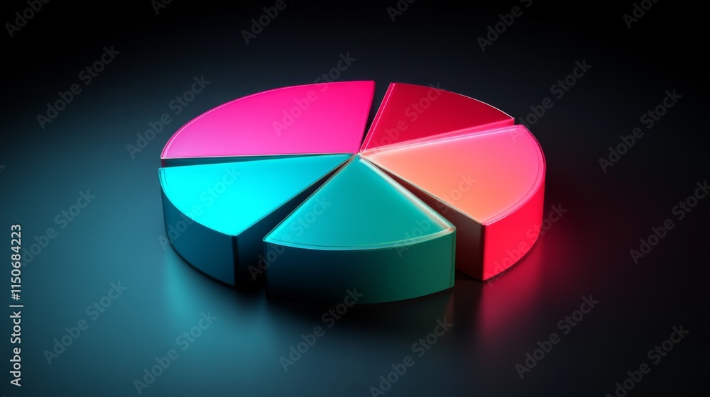 Poster modern colorful pie chart with neon glow on dark background