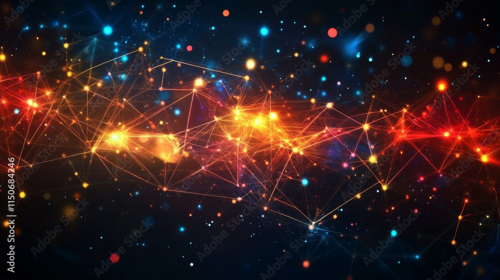 Leinwandbilder abstract colorful background with glowing lights and network lines