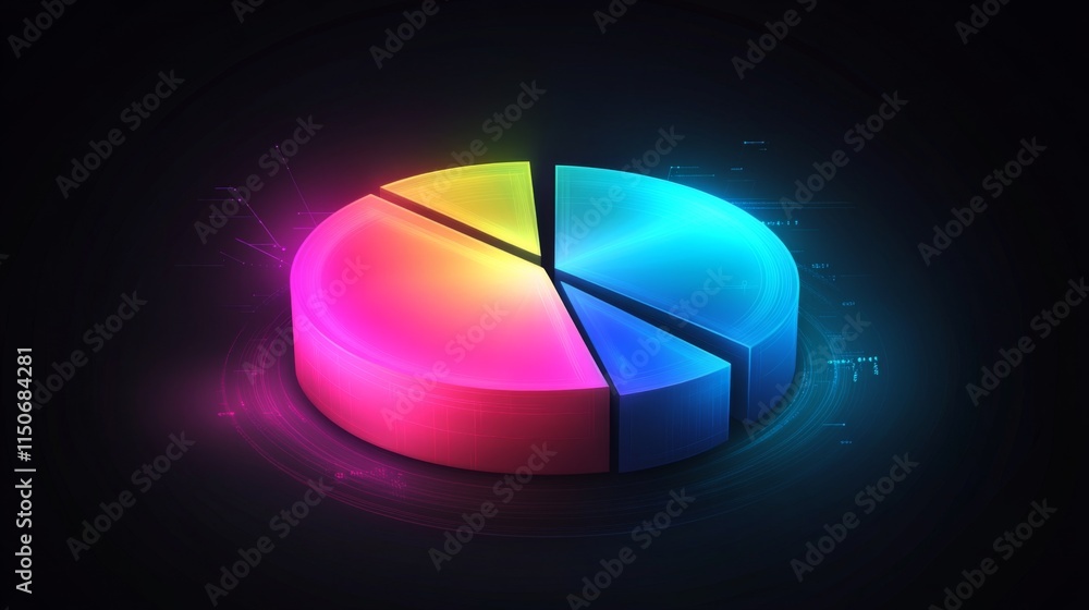 Poster Colorful Pie Chart Visualization with Digital Data Elements