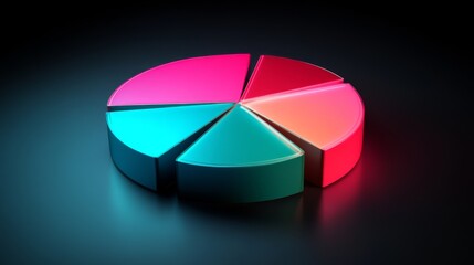 Obraz premium Modern Colorful Pie Chart with Neon Glow on Dark Background
