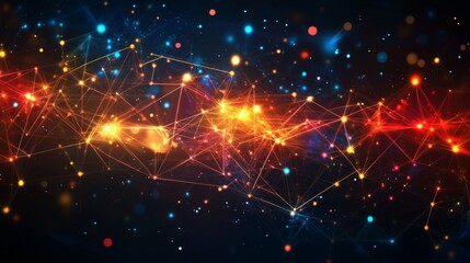 Abstract Colorful Background with Glowing Lights and Network Lines