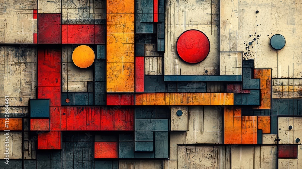 Poster abstract geometric pattern with bold colors and shapes on canvas