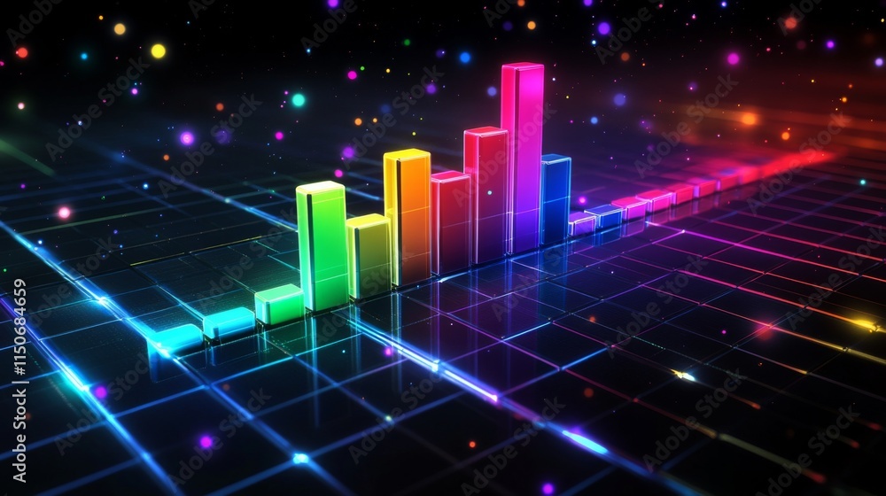 Aufkleber colorful abstract 3d bar chart on dark background with lights