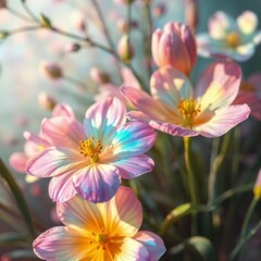 Naklejka premium Radiant multi-colored flowers with vibrant patterns glowing in soft light