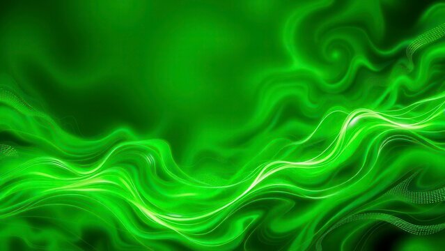 A vibrant green abstract wave pattern fills the screen with an energetic rhythm of swirling shapes and curves, swirling, colorful, mesmerizing