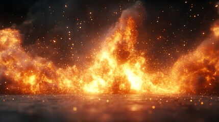 Raging inferno spreading flames with smoke swirling under a stormy sky wallpaper image