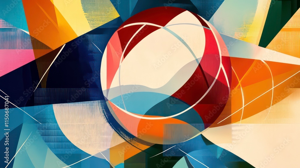 Poster Abstract art featuring overlapping colorful geometric shapes and forms creating a dynamic composition.