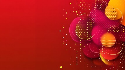 Abstract Red Background With Overlapping Circles And Gold Glitter