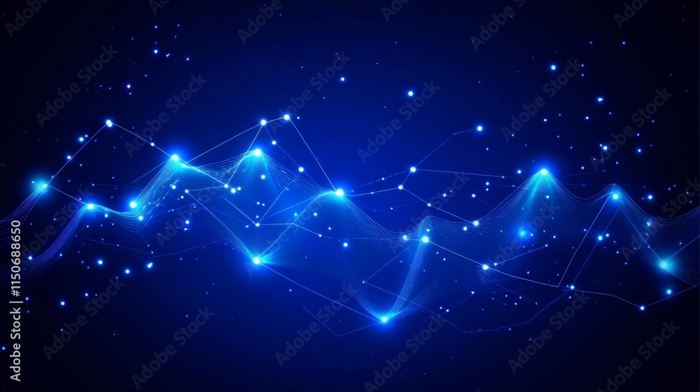 Aufkleber abstract blue wave with glowing dots and connecting lines