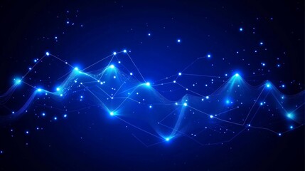 Abstract Blue Wave with Glowing Dots and Connecting Lines