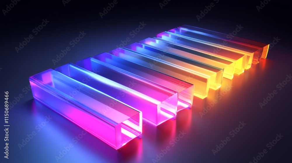 Poster colorful neon rectangles in gradient light arrangement