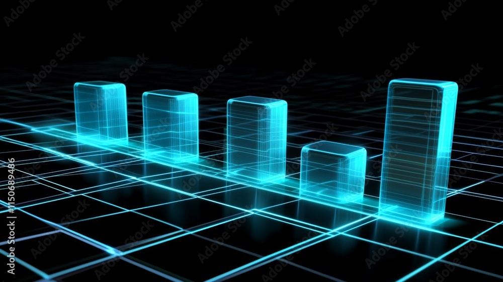 Leinwandbilder futuristic blue data visualization with 3d bar graph design
