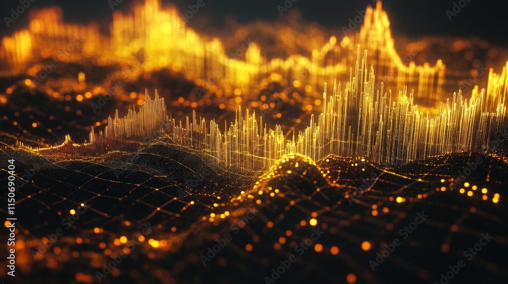 Leinwandbilder Abstract Golden Wave Visualization of Data and Sound Frequencies