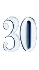 icon from paper cut, calligraphy, number thirty 30, anniversary, birthday, celebration, milestone, sign, isolated, background, png, transparent