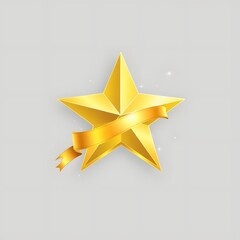 Fototapeta premium Illustrated Golden Star with Wavy Ribbon and Sparkles