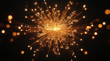 Fototapeta premium Golden light burst explosion on black background.