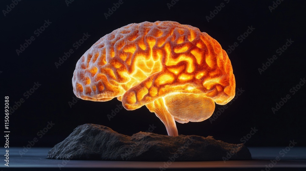 Leinwandbilder glowing human brain model with intricate neural patterns and design