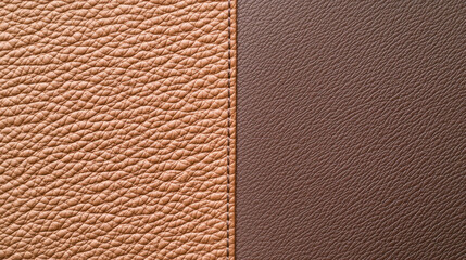 Fototapeta premium Dual-Tone Mocha Leather Background with Seam: Leather Texture with Mocha and Espresso Shades, Mocha Mousse Pantone Color of the Year 2025 Design Background