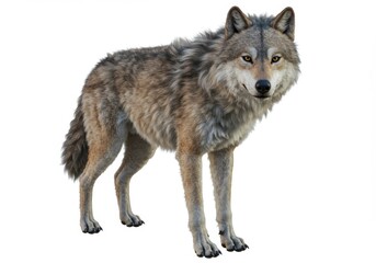 Obraz premium A 3D realistic rendering of a wolf with detailed fur, sharp eyes, and lifelike features