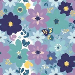 Whimsical Floral Pattern:  Delicate and dreamy, this seamless pattern features a vibrant array of blue, purple, and green flowers, creating a captivating backdrop for any design project.