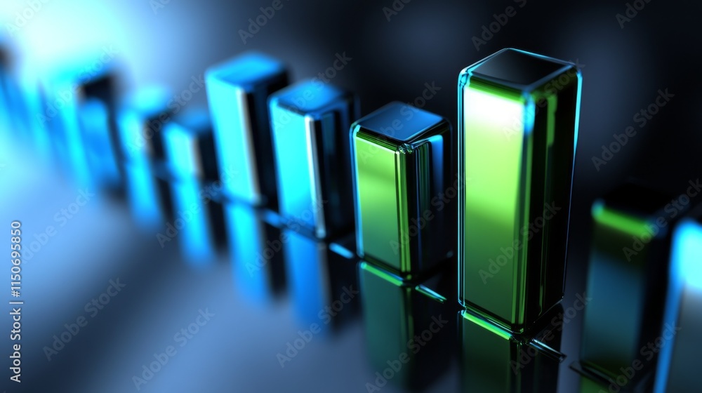 Aufkleber modern abstract graph bars in blue and green tones with reflection